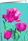 Pink Tulips on teal Background, Blank Note Card, Watercolor Painting card