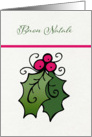 Buon Natale, Merry Christmas in Italian, Holly and Berries card