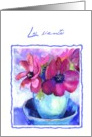 lo siento, I’m sorry in Spanish, pastel & watercolor, pink anemone card