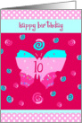 Happy 10th Birthday, pink Butterfly card