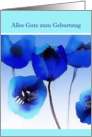 Happy Birthday in German, Alles Gute zum Geburtstag, blue Poppies card