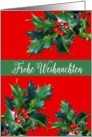 Frohe Weihnachten, Merry Christmas in German, vintage holly berries card