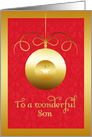 To my Son, Merry Christmas, Gold Effect, Vintage Ornament card