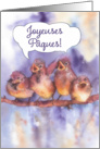 happy easter in French, joyeuses pques, cute sparrows card