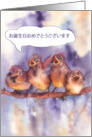 Happy birthday in Japanese, cute sparrows card