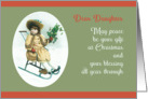 Dear Daughter, Merry Christmas, Vintage Girl on Sleigh card