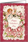 Happy Valentine’s Day, Heart, Cupid and Roses, Vintage card