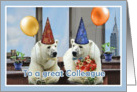 happy birthday to a great colleague, polar bears with balloons card