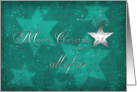 merry christmas from all of us, business, star, silver effect card