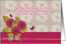 christian encouragement card, cancer patient, red flower, 3-d effect card