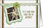 First Day of School, Vintage Girl, Digital ribbon/flower effect card