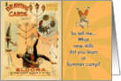 thinking of you, kid at summer camp, letters from home, Circus juggler card