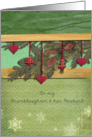 to my Granddaughter & Husband, christmas card, heart, fir cone, pine card