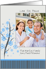 merry christmas photo card, blue snowflakes on grey background card