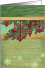 Dutch merry christmas card, hearts and pine cones, fir branch card