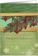 Nedeleg laouen, Breton merry christmas card, hearts & pine cone card