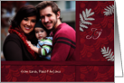 Christmas Custom Photo Joy and Fir Branches on Red card