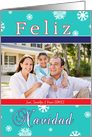 Feliz Navidad, Spanish Christmas photo card, snowflakes, letters card