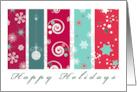 Happy Holidays Green and Red Bauble Snowflakes and Stars card