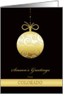 Season’s Greetings from Colorado gold glass bauble, Christmas Card