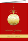 Season’s Greetings from Pennsylvania, gold bauble, Christmas Card