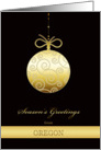 Season’s Greetings from Oregon, gold bauble, Christmas Card