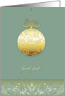 God Jul, Merry christmas in Swedish, gold ornament, green card