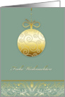 Frohe Weihnachten, Merry christmas in German, gold ornament, green card