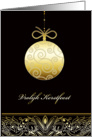 vrolijk Kerstfeest , Merry christmas in Dutch, gold ornament, black card