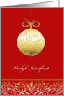vrolijk Kerstfeest , Merry christmas in Dutch, gold ornament, red card