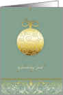gldelig jul, Merry christmas in Danish, gold ornament, green card