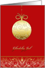 gldelig jul, Merry christmas in Danish, gold ornament, red card