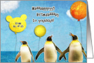 Happy Birthday from all of us, cute penguins with balloons card