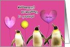 Happy Birthday, customizable card, penguins with balloons card