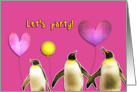 let’s party, kid birthday party invitation, penguins, balloons card