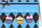 Happy Birthday from all of us, birthday card, cupcakes, ribbon-effect card