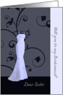 Dear Sister, will you be my bridesmaid, elegant swirls, lavender card