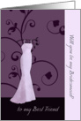 to my Best Friend, will you be my bridesmaid, elegant swirl, purple card