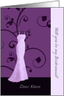 Dear niece, will you be my bridesmaid, floral swirls, purple card