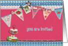 you are invited, birthday party, bunting and cupcakes card