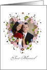 just married, photo card, little flowers, heart card