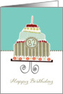happy birthday, 82 years old, layered cake, candle, cherries card