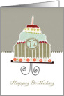 happy birthday, 72 years old, layered cake, candle, cherries card