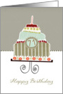 happy 71st birthday, layered cake, candle, cherries, flowers card