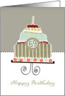 happy 69th birthday, layered cake, candle, cherries, flowers card