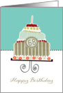 happy 68th birthday, layered cake, candle, cherries, flowers card