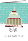 to a great daughter in law, happy birthday, cake & candle card