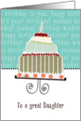to a great daughter, happy birthday, cake & candle card