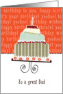 to a great dad, happy birthday, cake & candle card