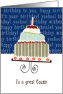 to a great cousin, happy birthday, cake & candle card